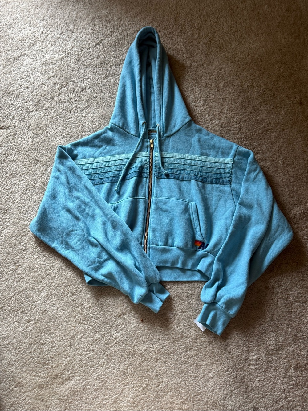 Aviator Nation Light Blue Cropped Zip Hoodie